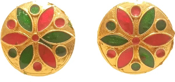 (Pack_Of_2)_Assamese_Traditional_Copper_Gold_Plated_Red_Green_Colour_Earring_Set_For_Girls_&_Women